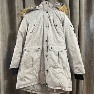 Madden Girl Light Gray Ski Jacket with Faux Fur Trim